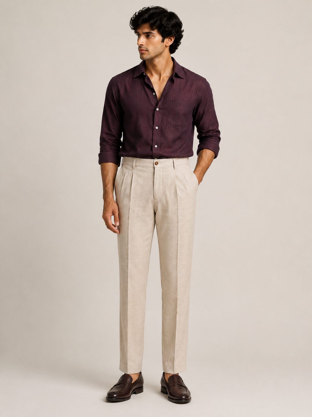Arden Stone Pleated Linen Trouser