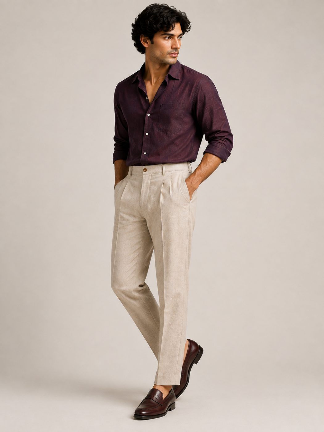 Arden Stone Pleated Linen Trouser — view 2
