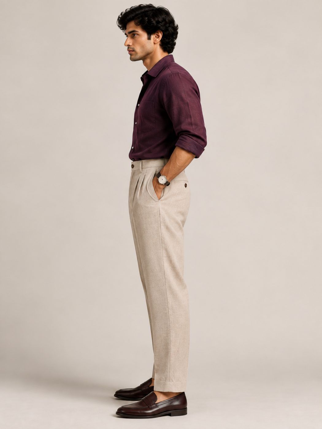 Arden Stone Pleated Linen Trouser — view 3