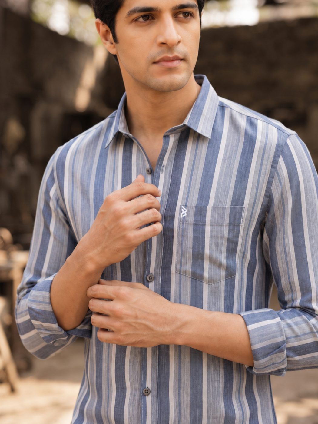 Arven Slate Stripe Linen-Cotton Shirt — view 2