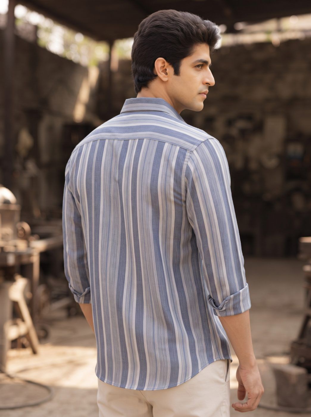 Arven Slate Stripe Linen-Cotton Shirt — view 3