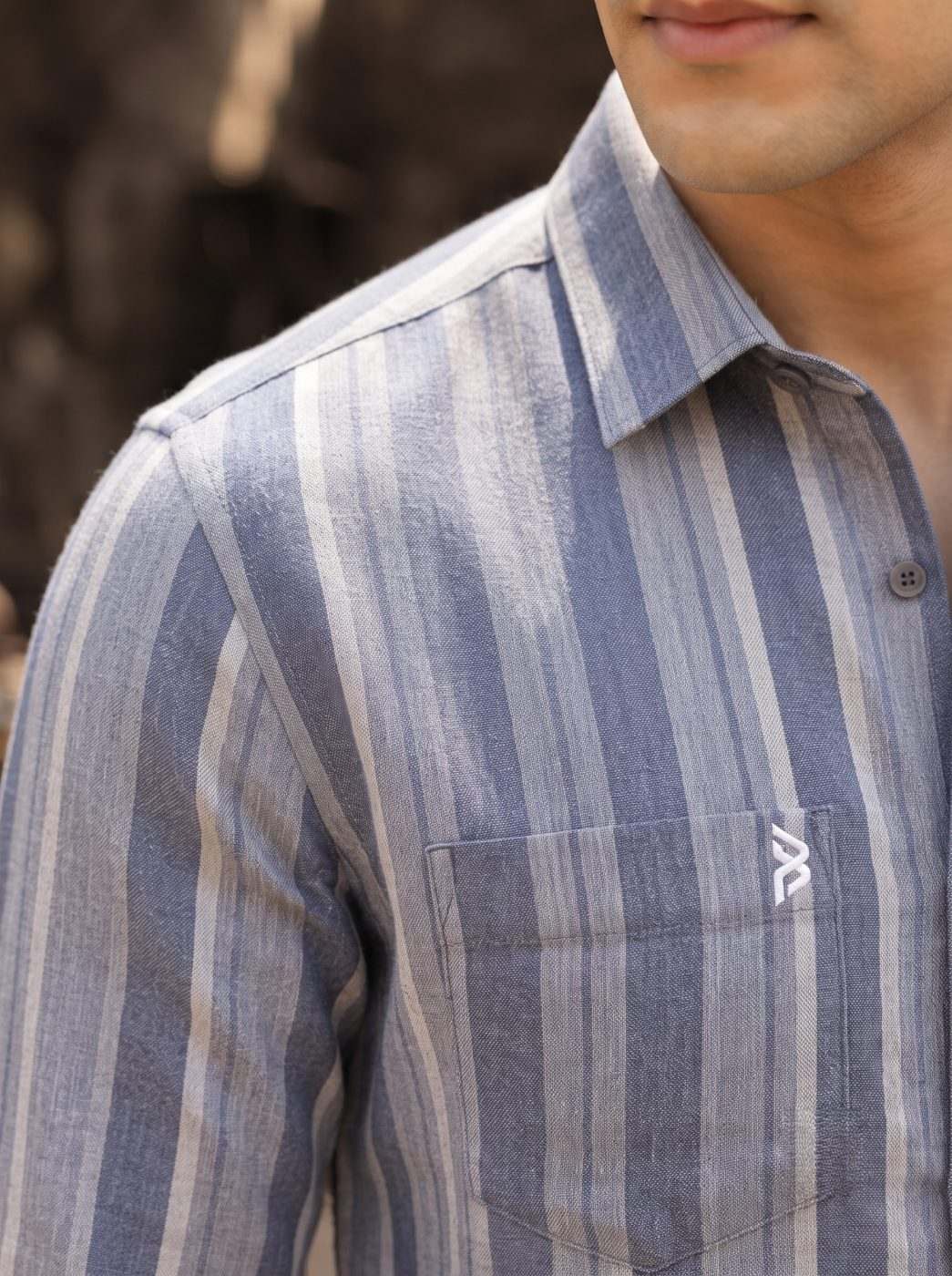 Arven Slate Stripe Linen-Cotton Shirt — view 4