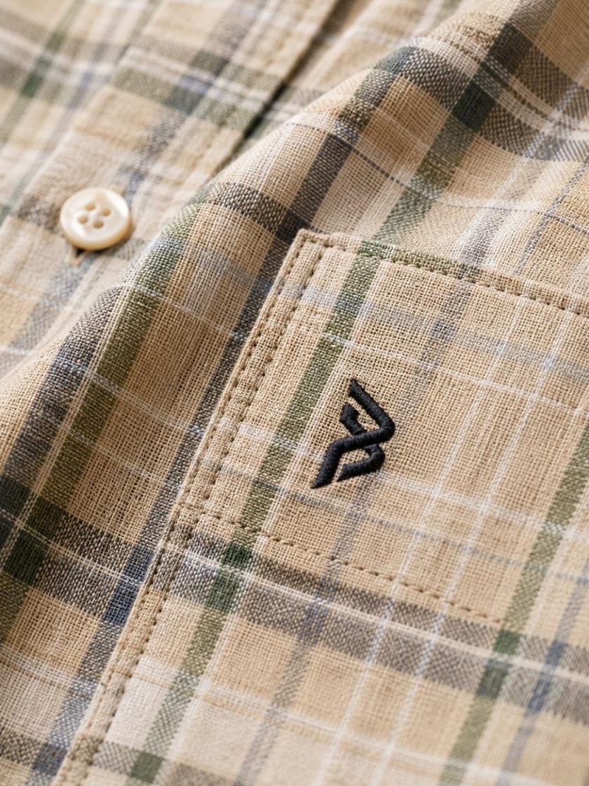 Auren Olive Check Linen-Cotton Shirt — view 5