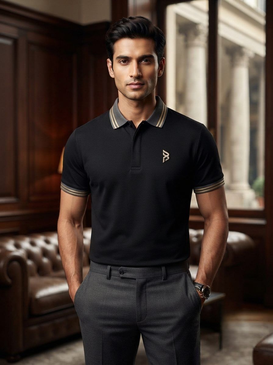 Black Striped Collar Polo — view 2