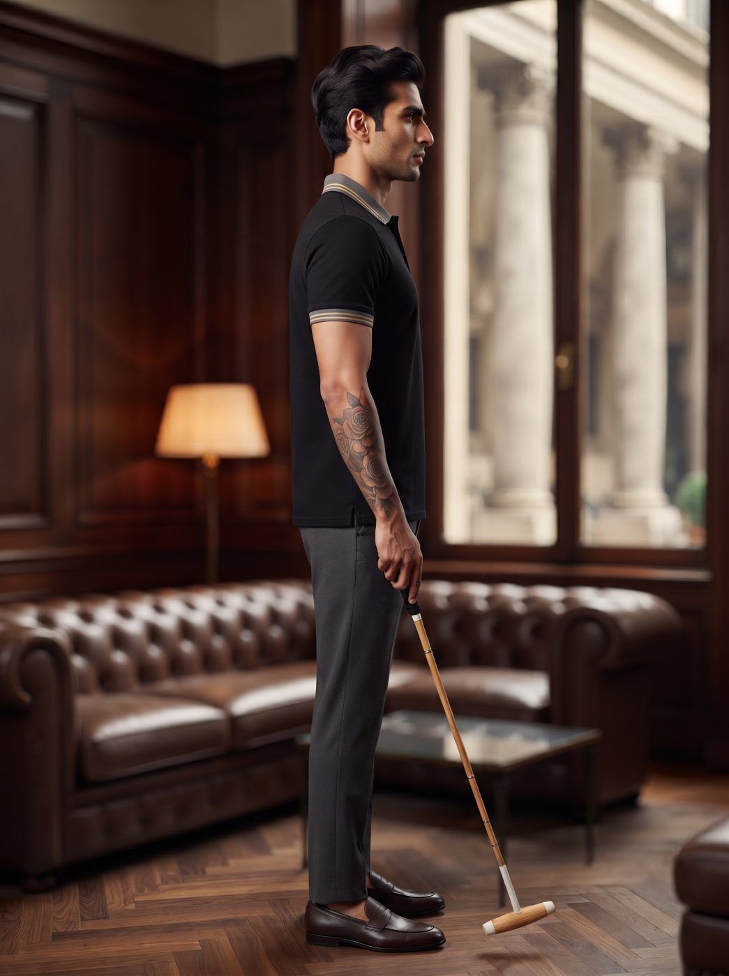 Black Striped Collar Polo — view 3