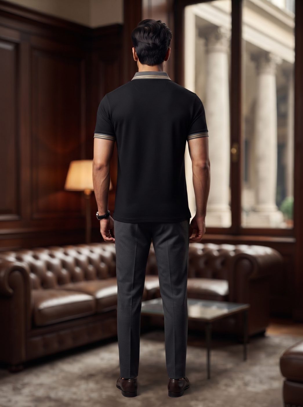 Black Striped Collar Polo — view 4