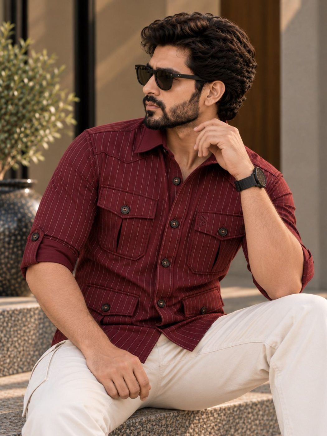 Burgundy Pinstripe Hunter Shirt