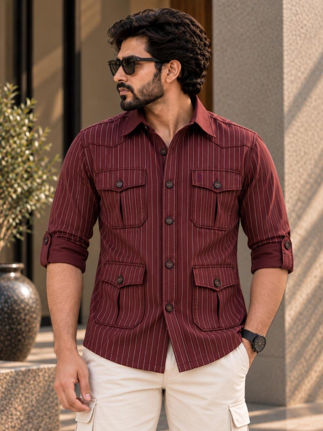 Burgundy Pinstripe Hunter Shirt — view 2
