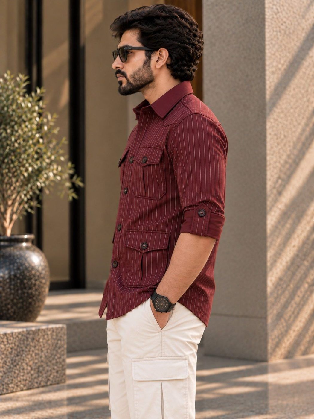 Burgundy Pinstripe Hunter Shirt — view 3