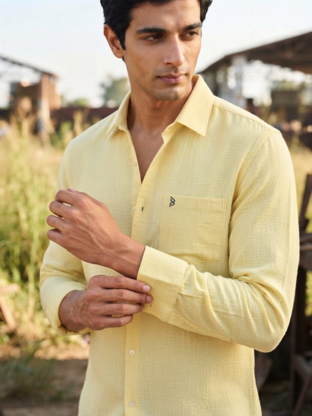 Butter Yellow Slub Linen Shirt — view 2