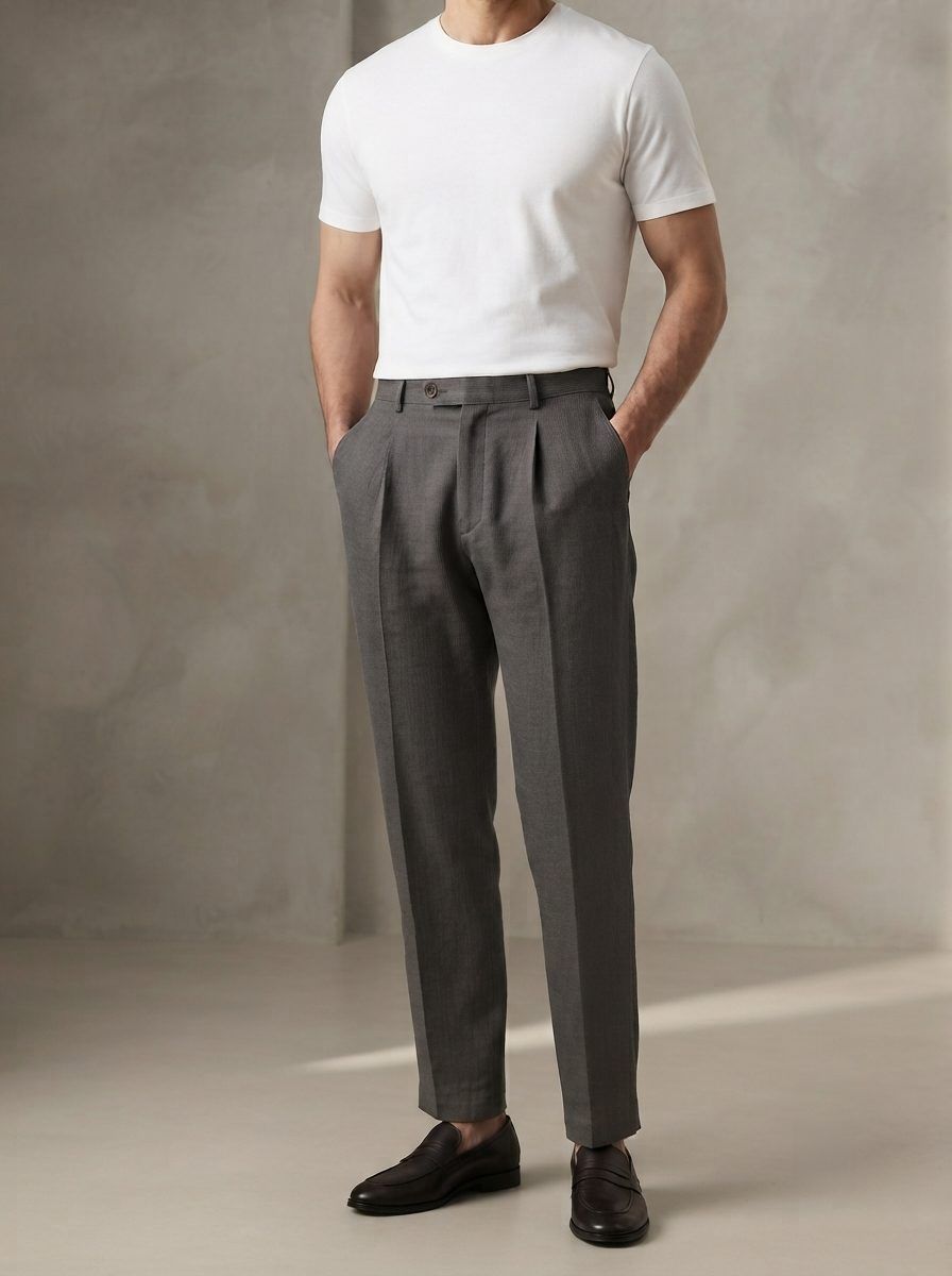 Charcoal Pleated Linen Trouser