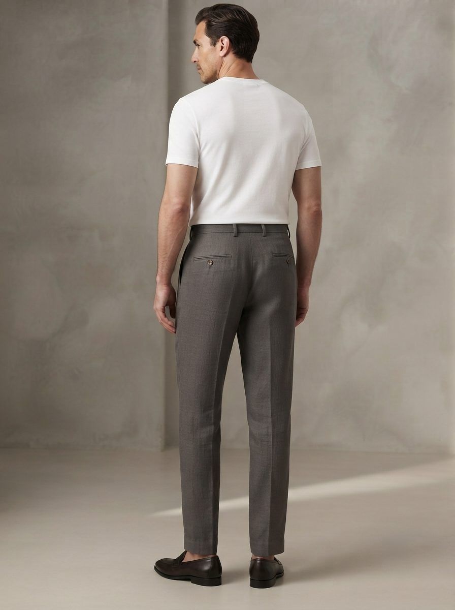 Charcoal Pleated Linen Trouser — view 3