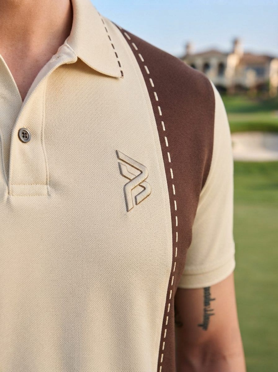 Cream & Brown Diagonal Panel Polo