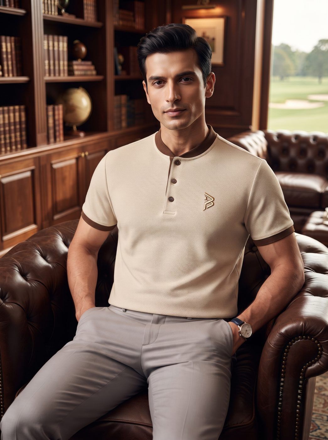 Cream & Brown Tipped Polo