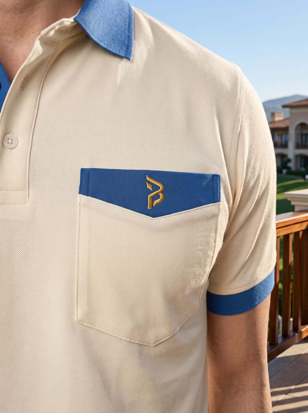Cream & Sky-Blue Pocket Polo