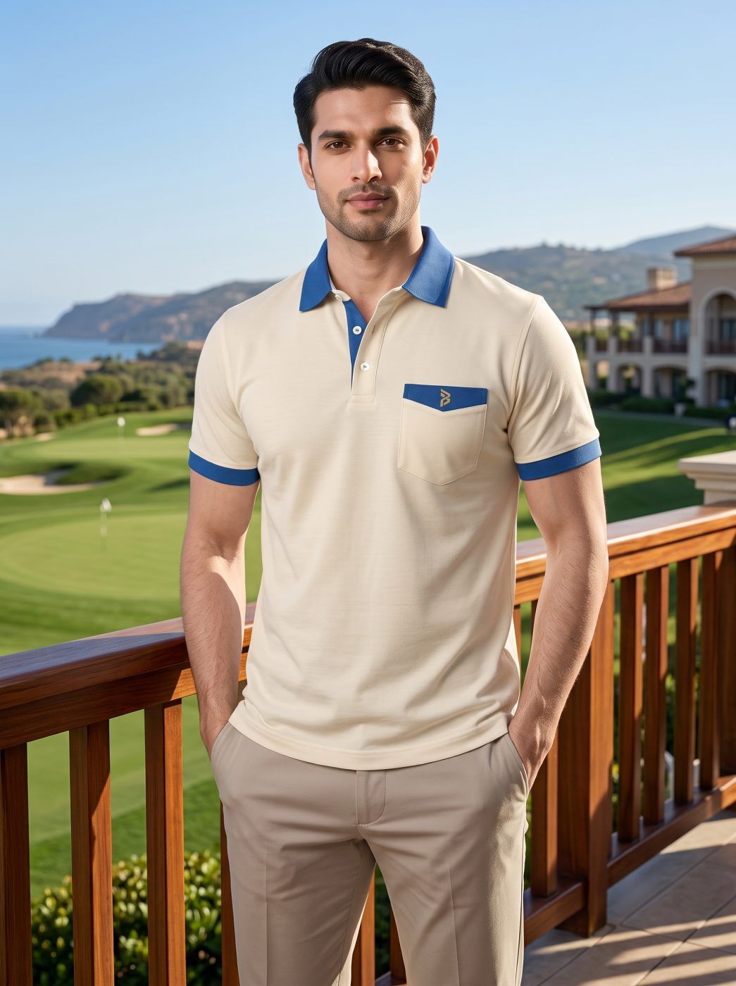 Cream & Sky-Blue Pocket Polo — view 2