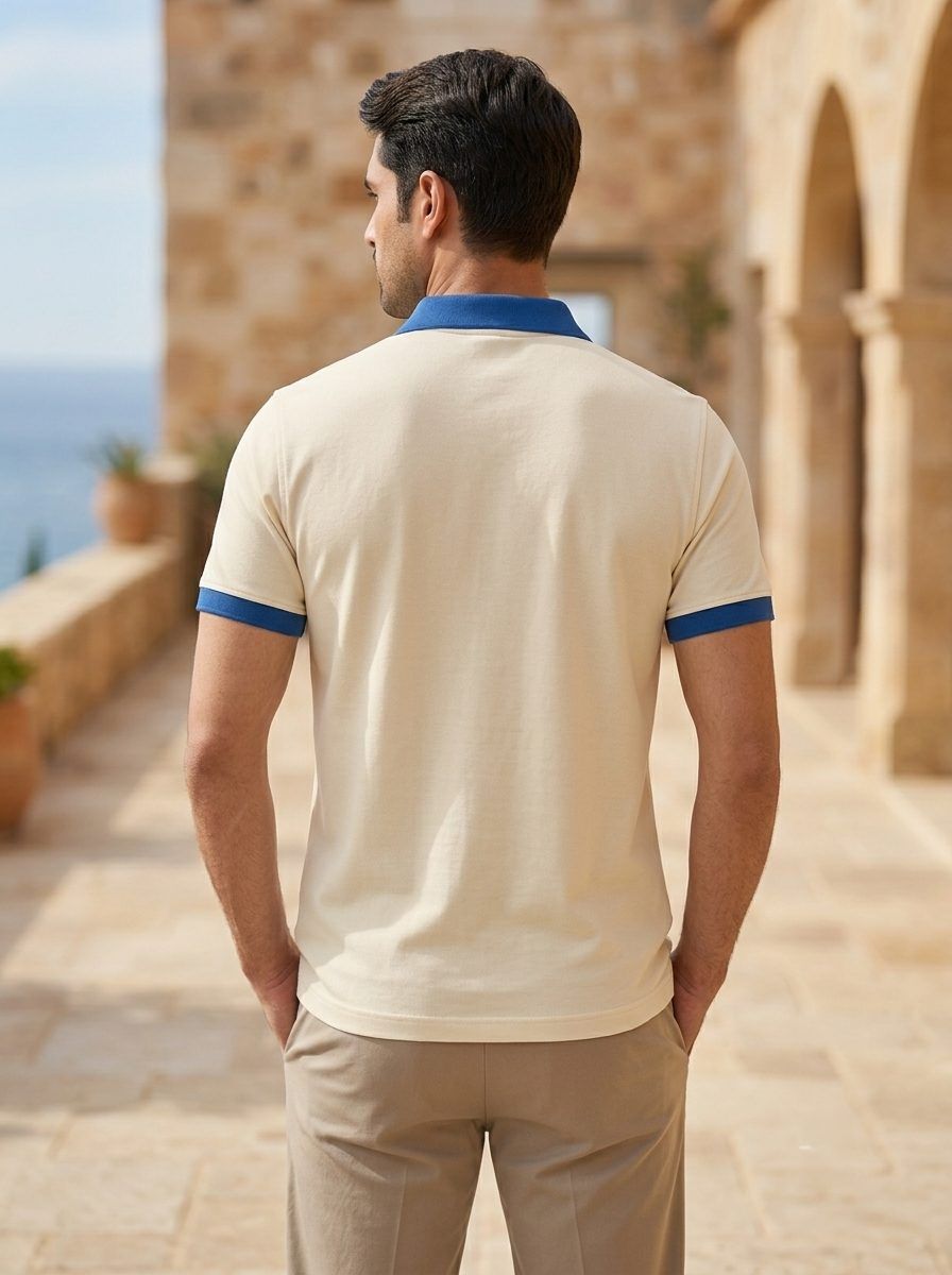 Cream & Sky-Blue Pocket Polo — view 4
