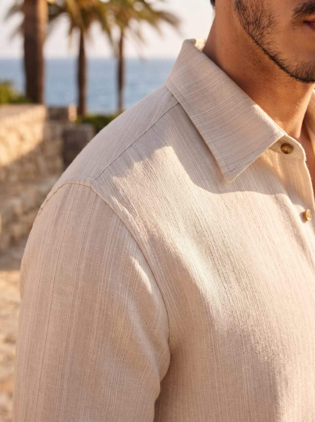 Cream Beige Linen-Cotton Shirt — view 2