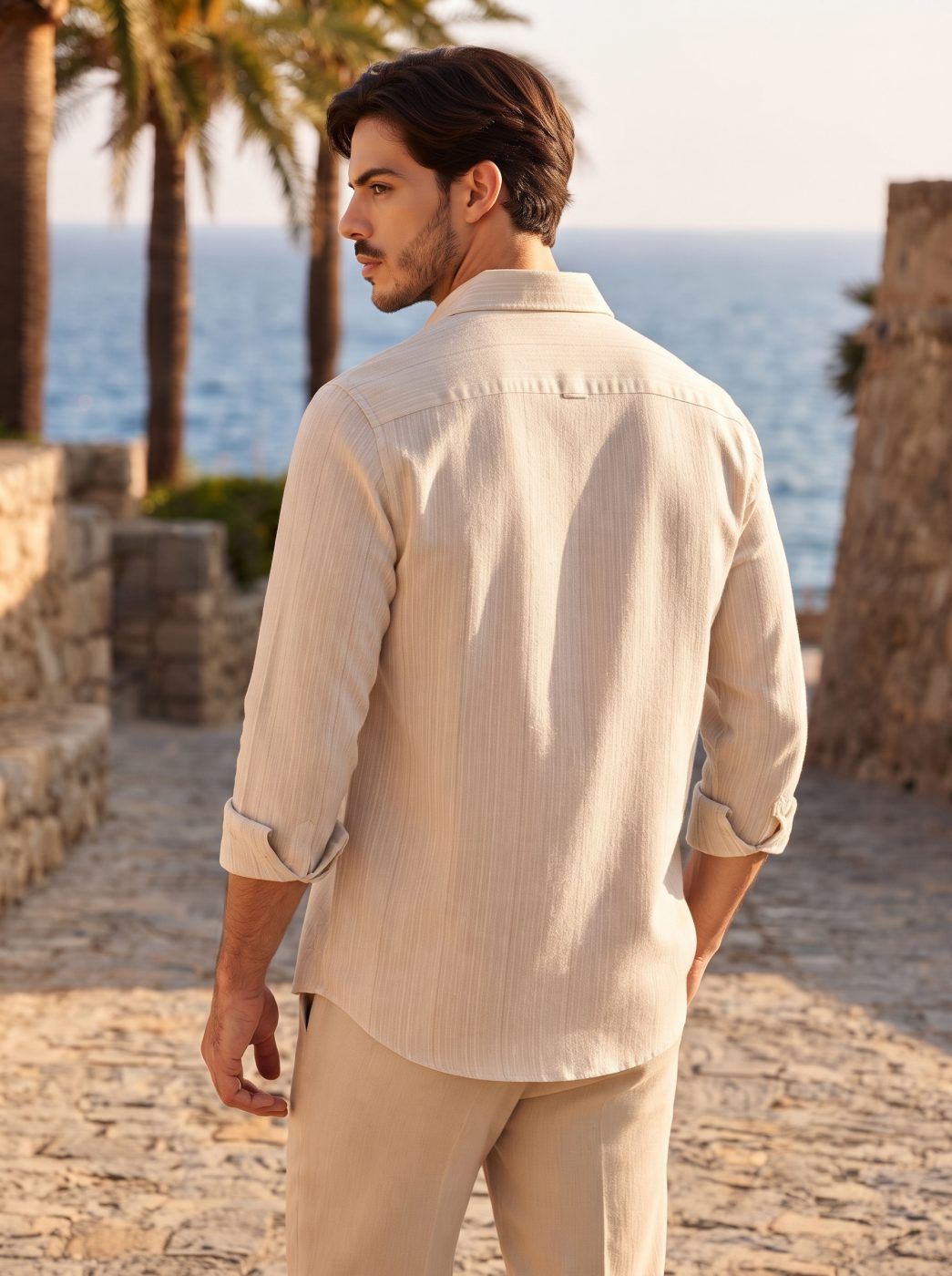 Cream Beige Linen-Cotton Shirt — view 4