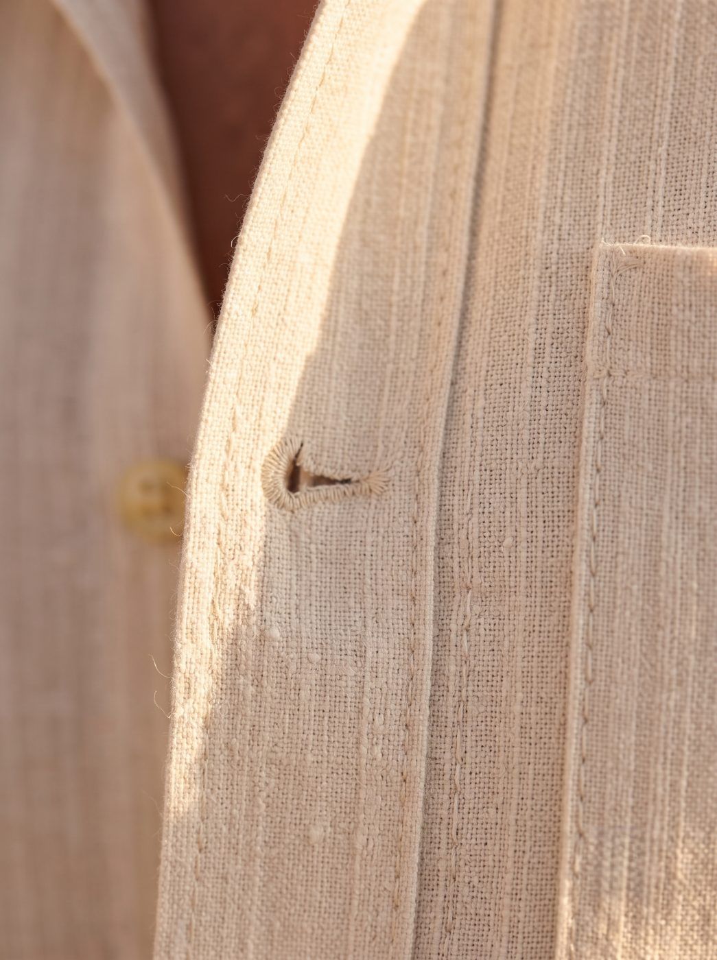 Cream Beige Linen-Cotton Shirt — view 5