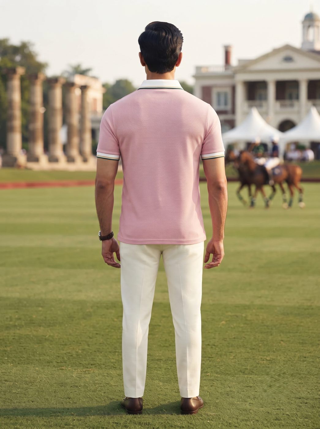 Dusty Rose Striped Collar Polo — view 3