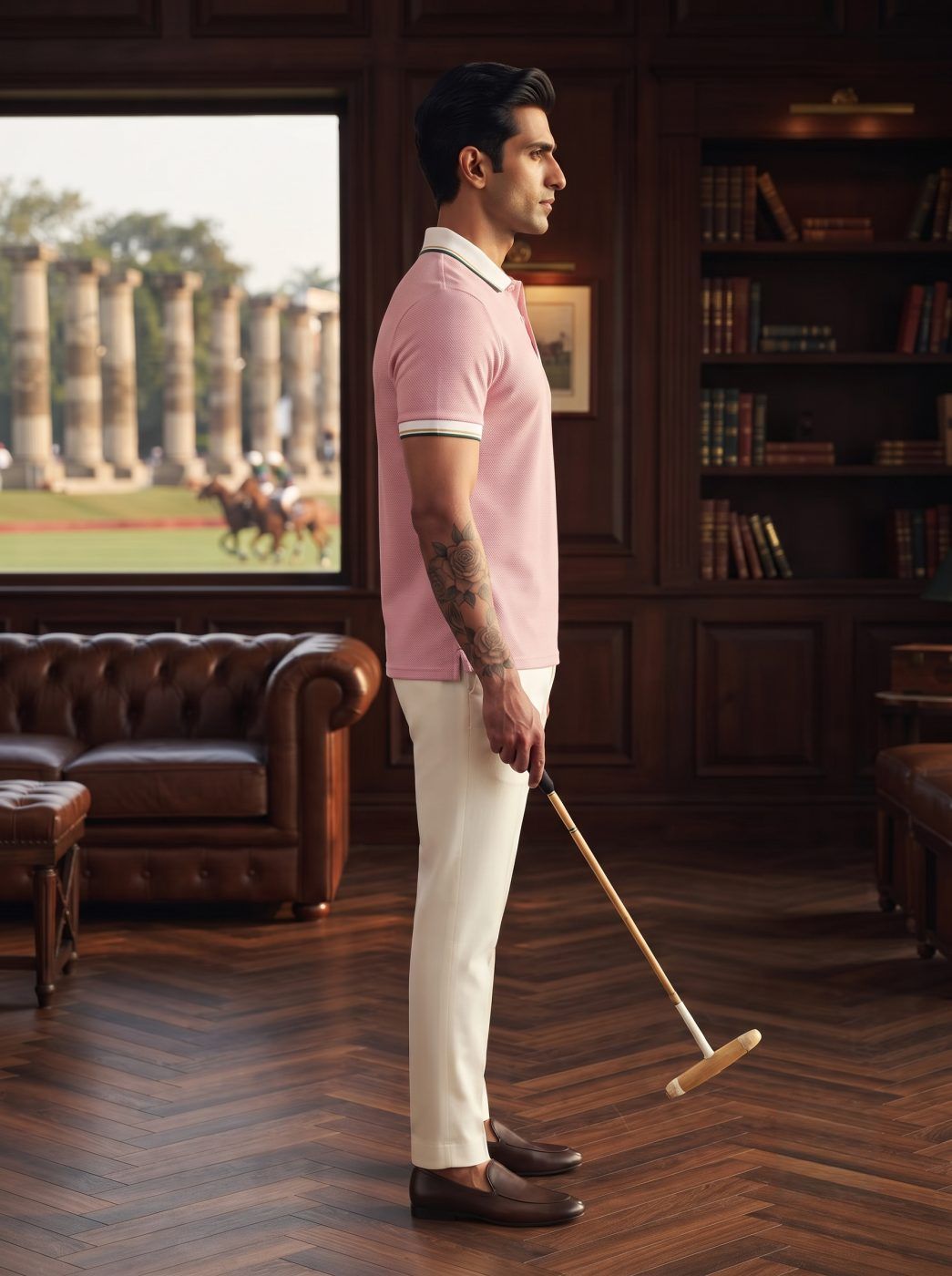 Dusty Rose Striped Collar Polo — view 4