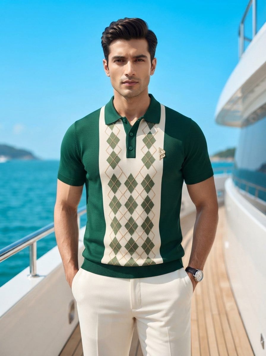 Green Argyle Panel Polo