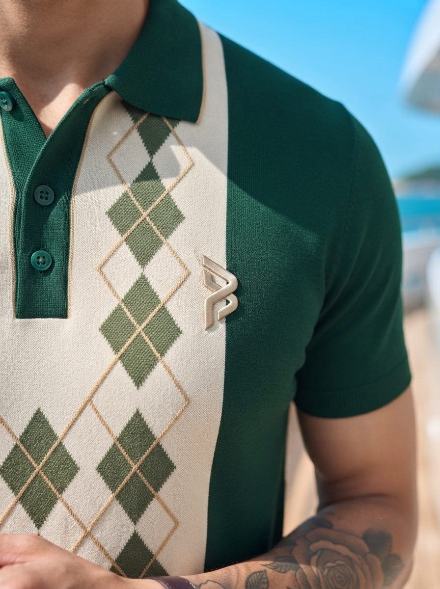 Green Argyle Panel Polo — view 3
