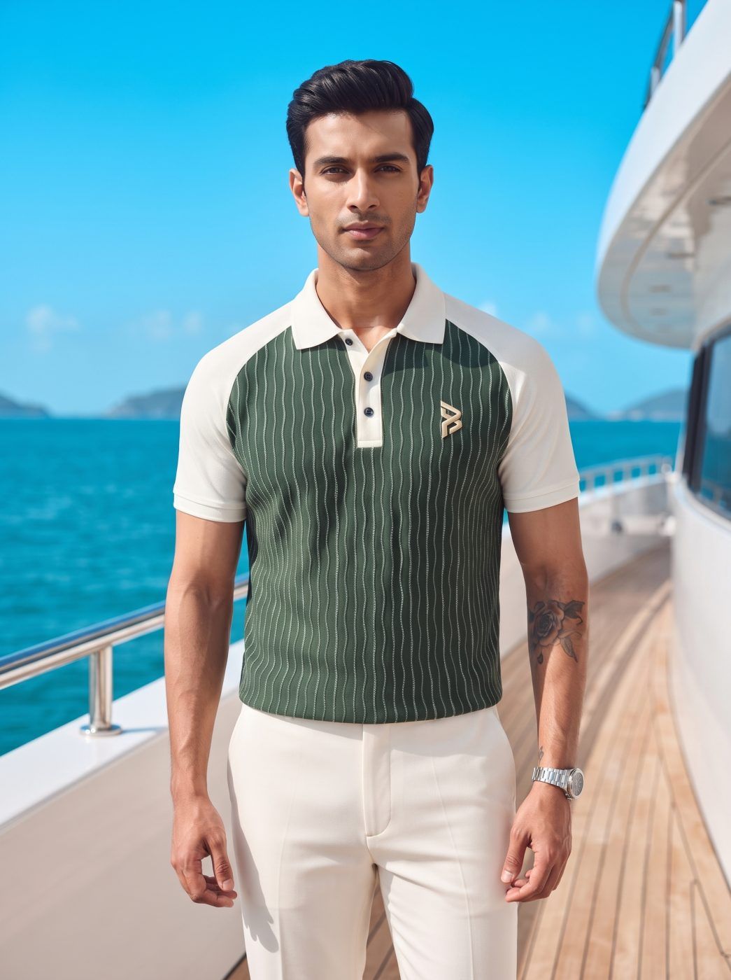 Green Raglan Pinstripe Polo