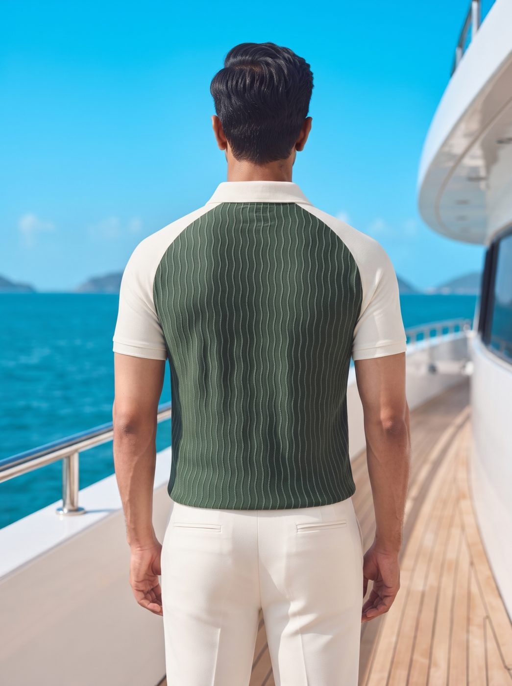 Green Raglan Pinstripe Polo — view 2