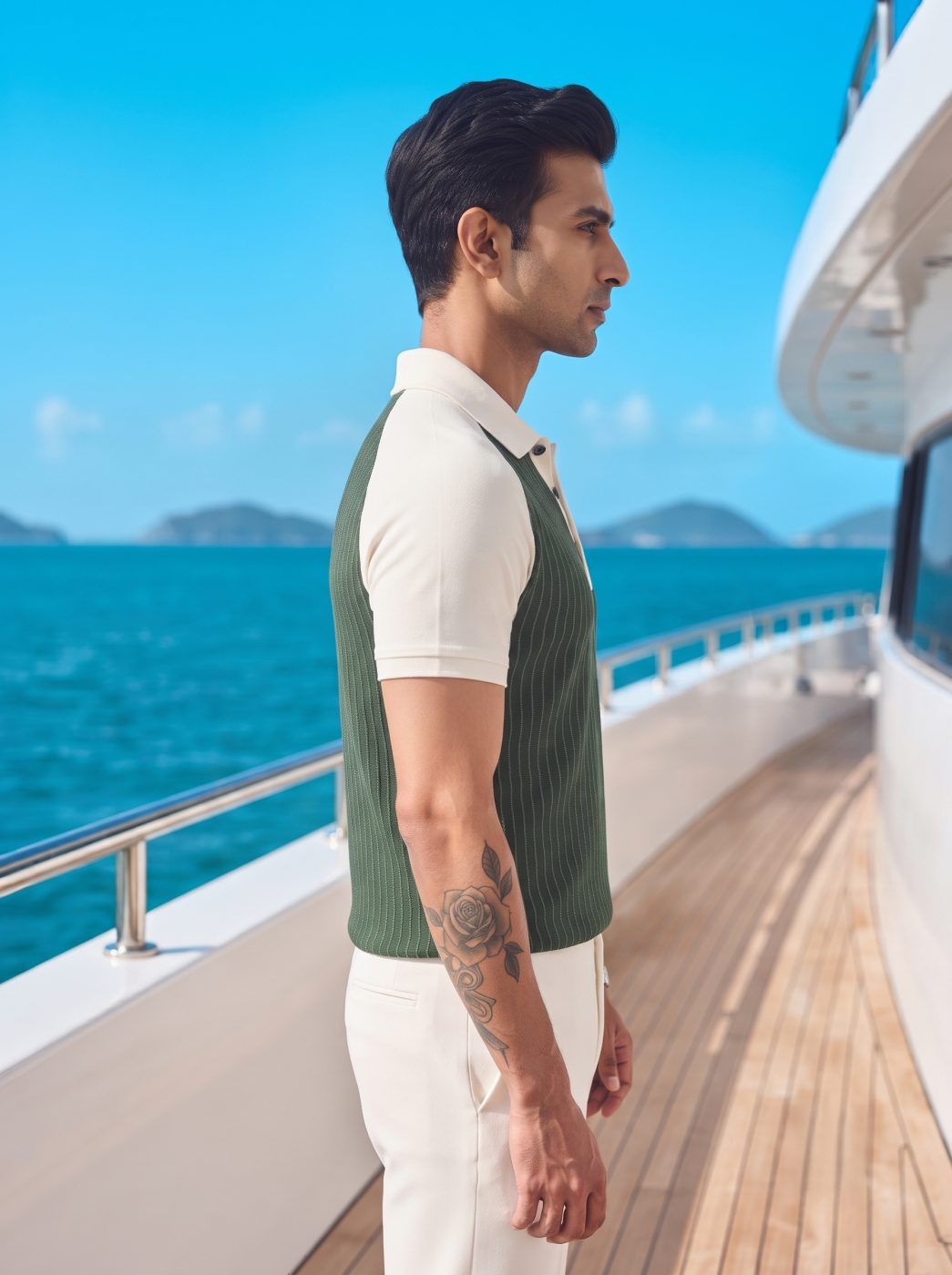 Green Raglan Pinstripe Polo — view 3