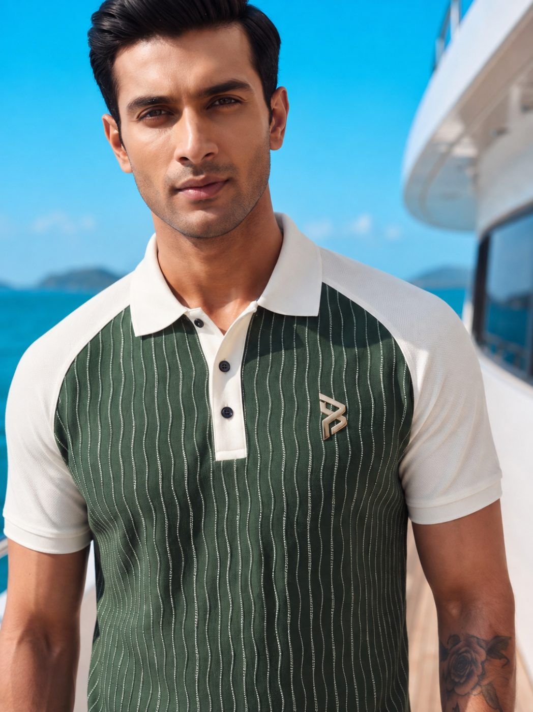 Green Raglan Pinstripe Polo — view 4