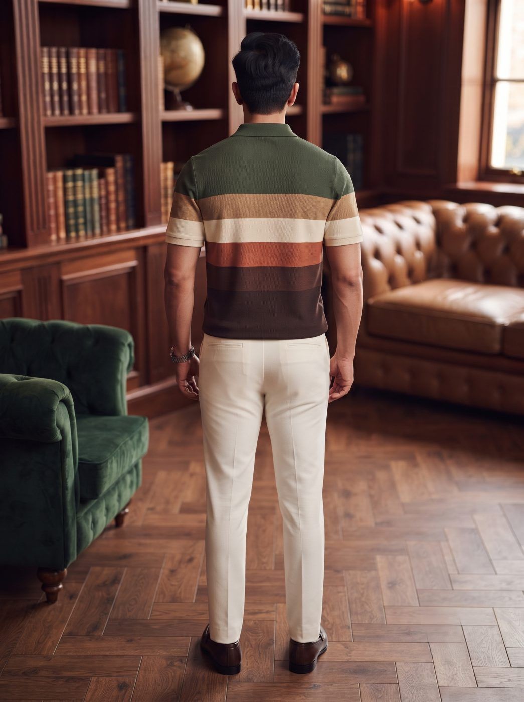Green Rugby Stripe Zip Polo