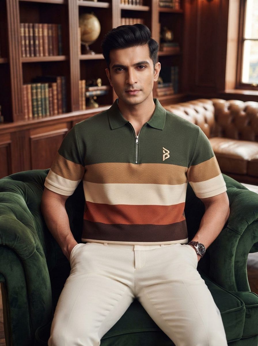 Green Rugby Stripe Zip Polo — view 2