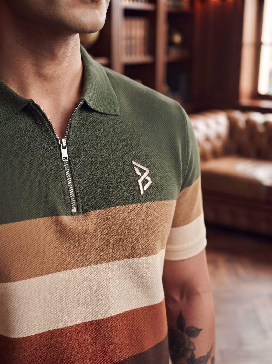 Green Rugby Stripe Zip Polo — view 3