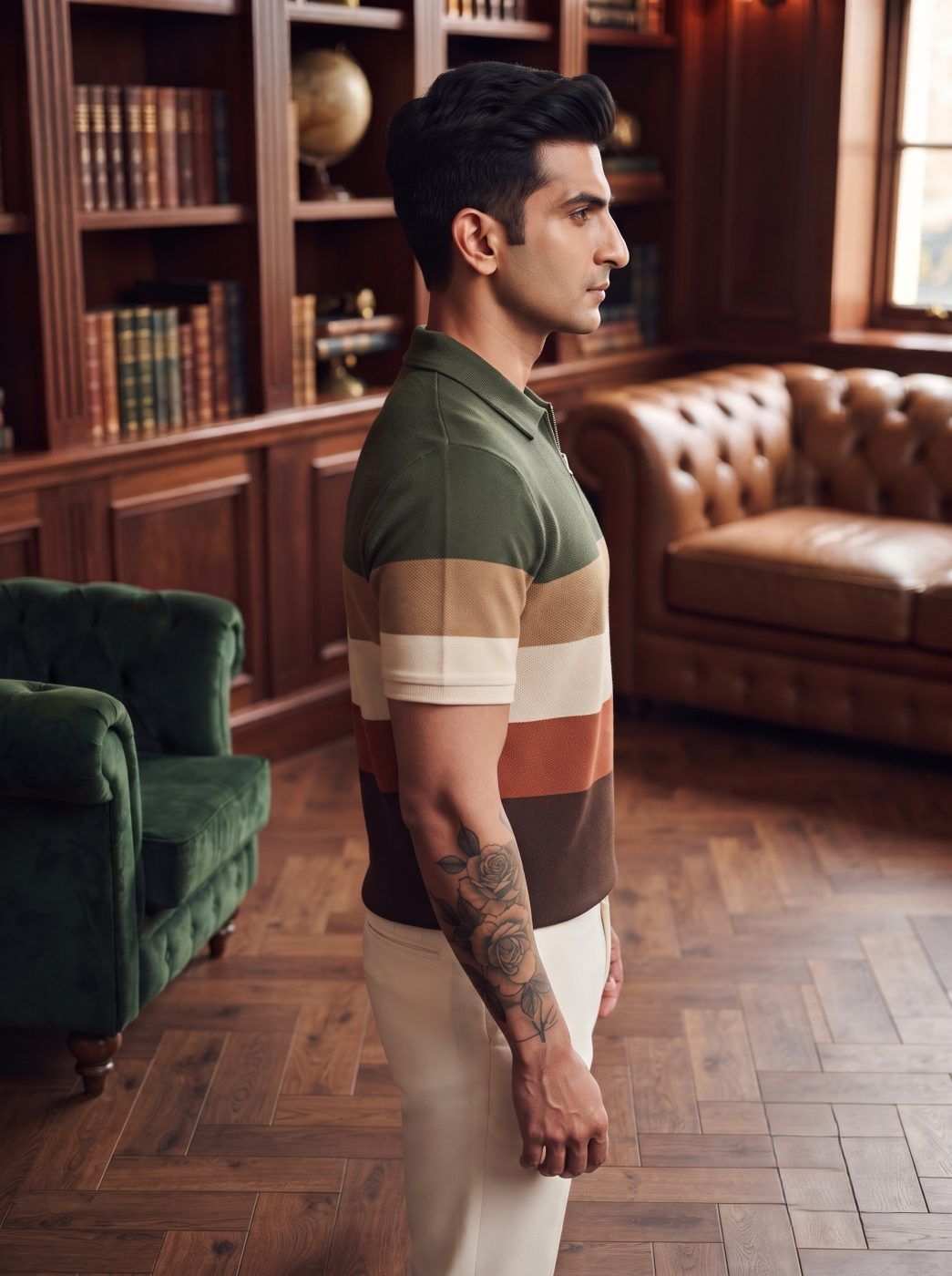 Green Rugby Stripe Zip Polo — view 4