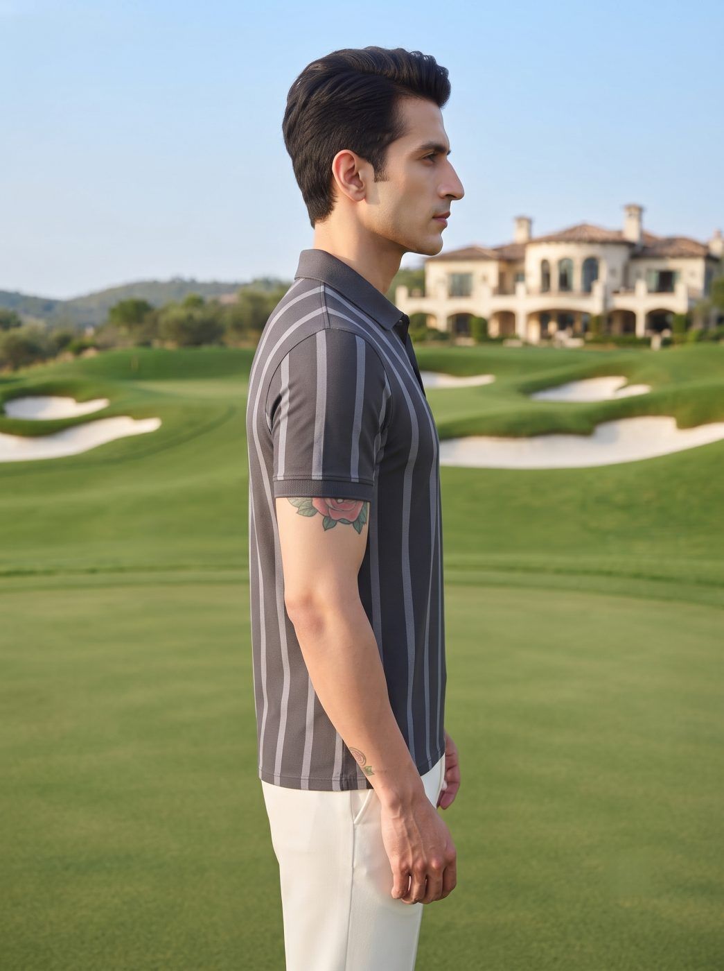 Grey Tonal Pinstripe Polo