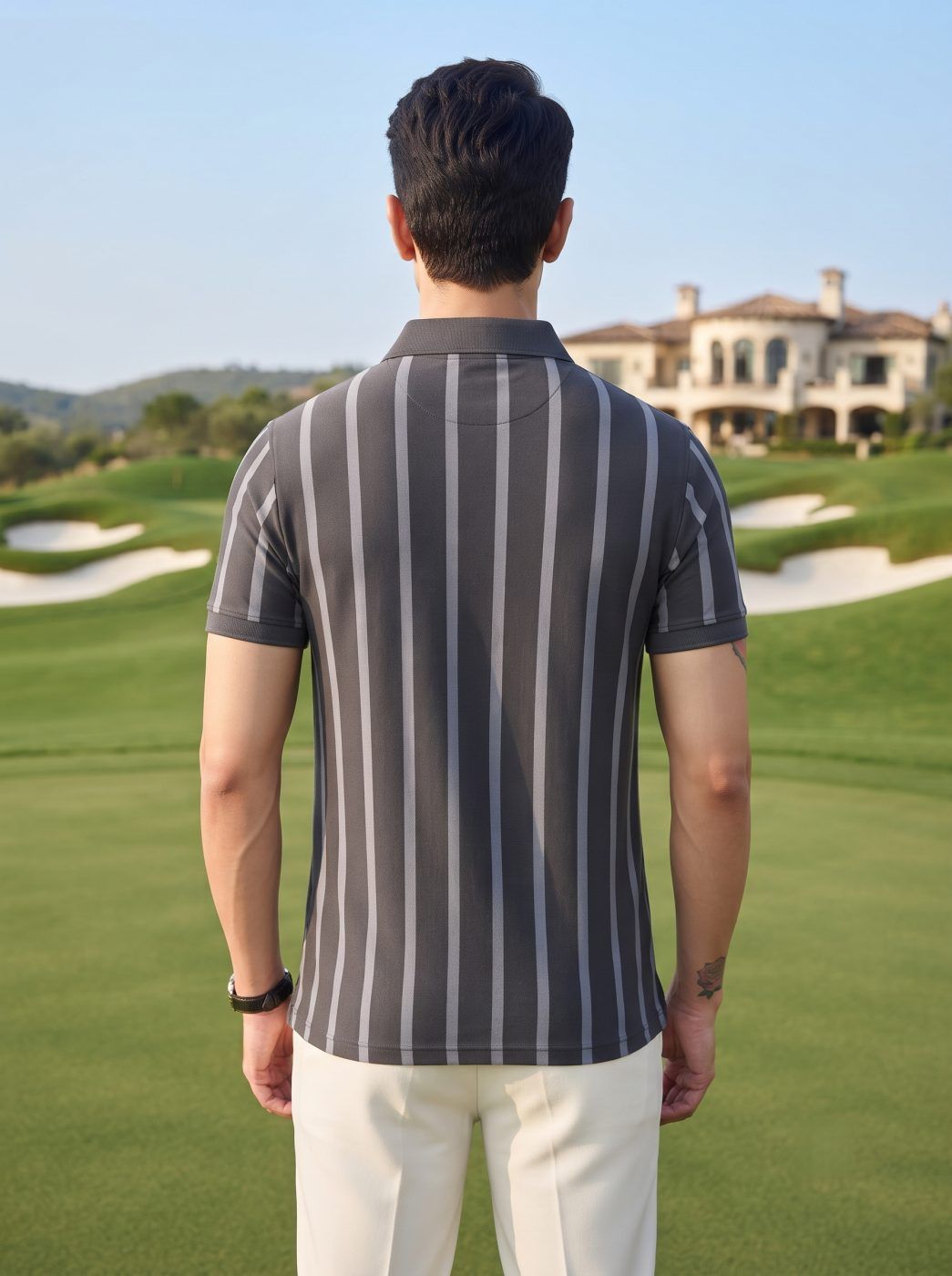Grey Tonal Pinstripe Polo — view 2
