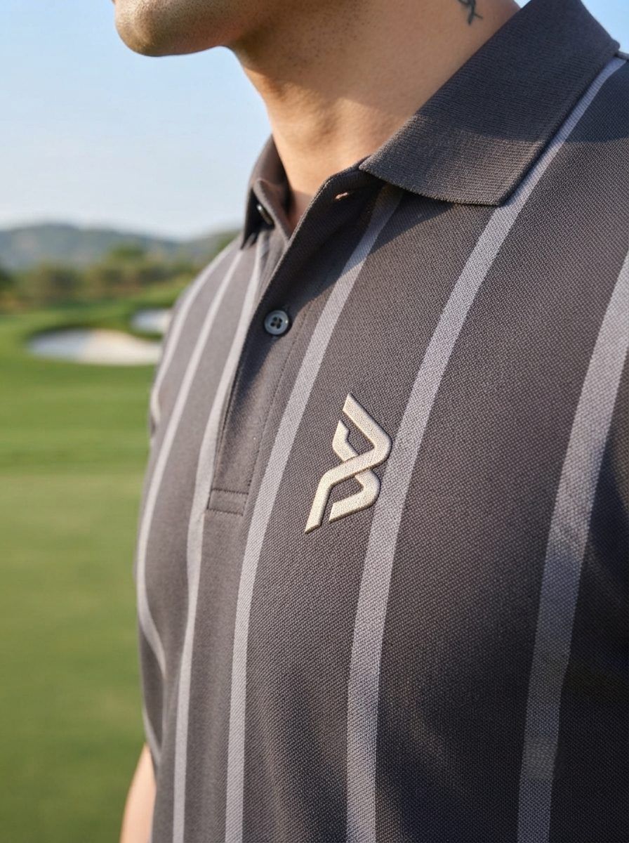 Grey Tonal Pinstripe Polo — view 4