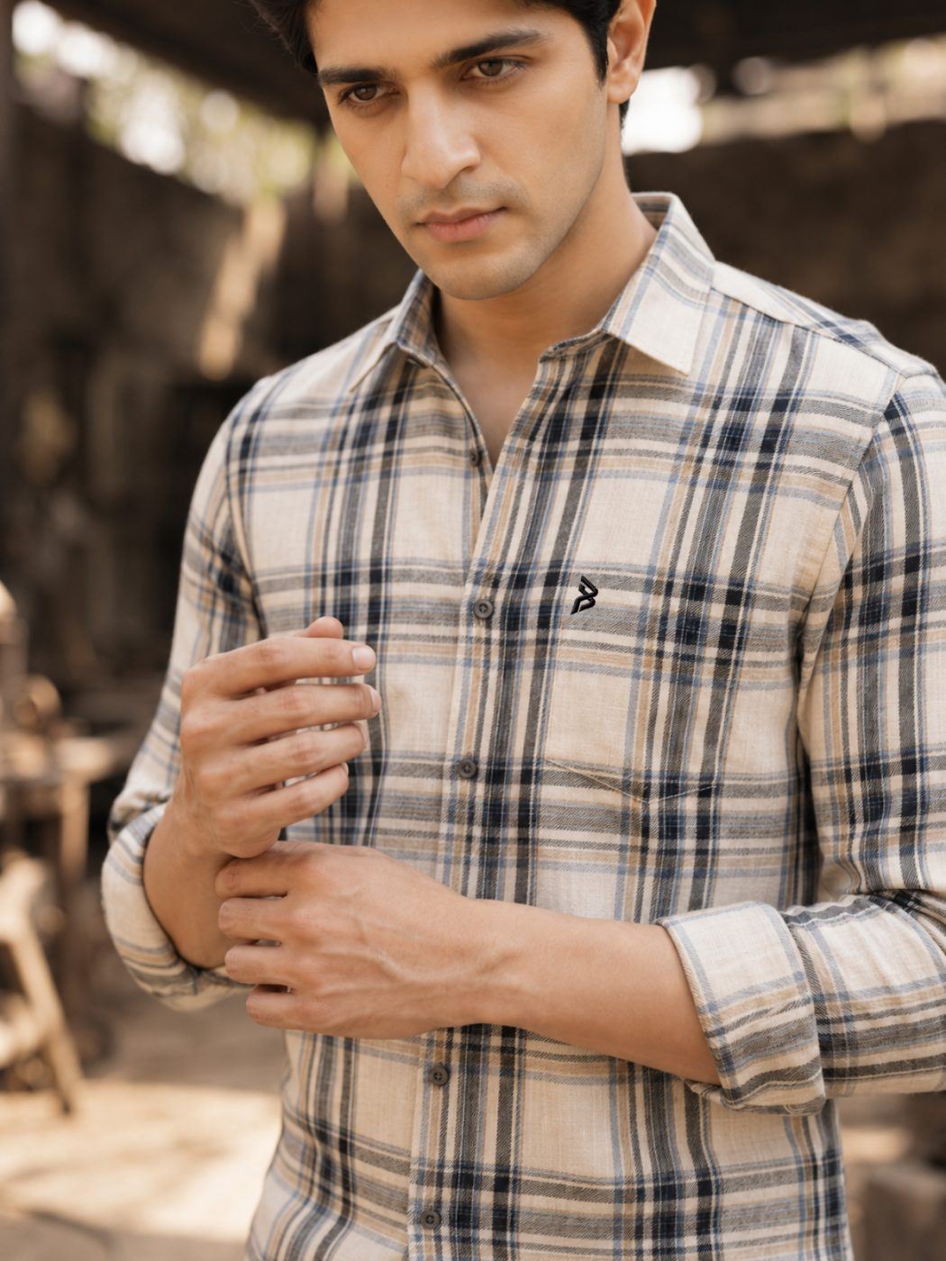 Highland Tan & Navy Check Shirt