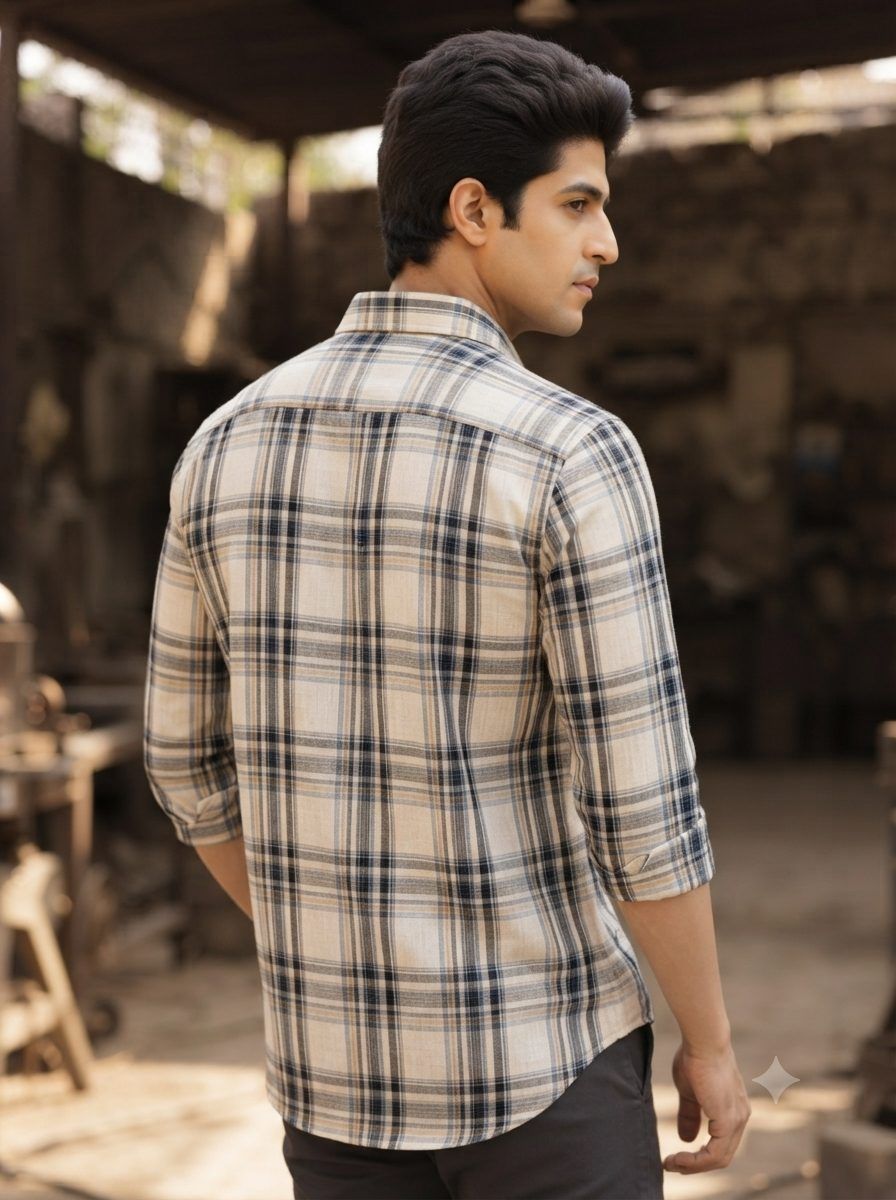 Highland Tan & Navy Check Shirt — view 2