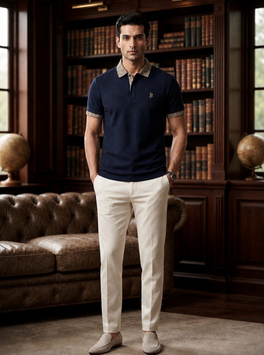 Navy Diamond Collar Polo