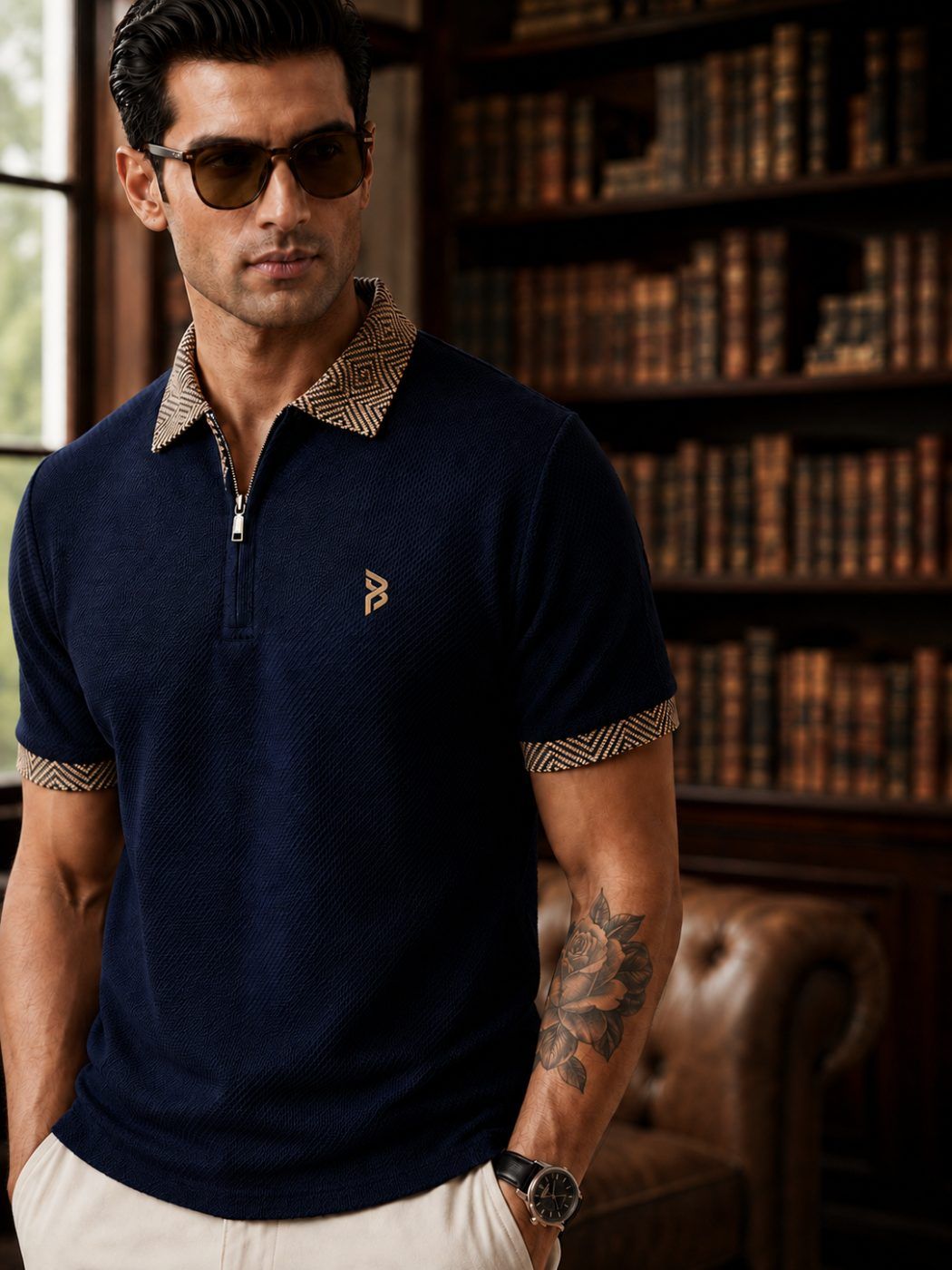 Navy Diamond Collar Polo — view 2