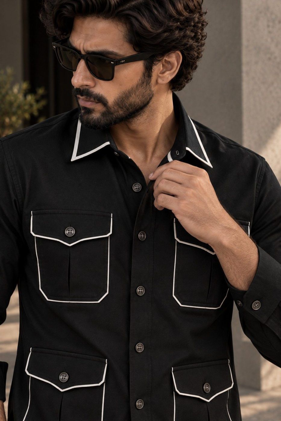 Noir Piped Hunter Shirt — view 5
