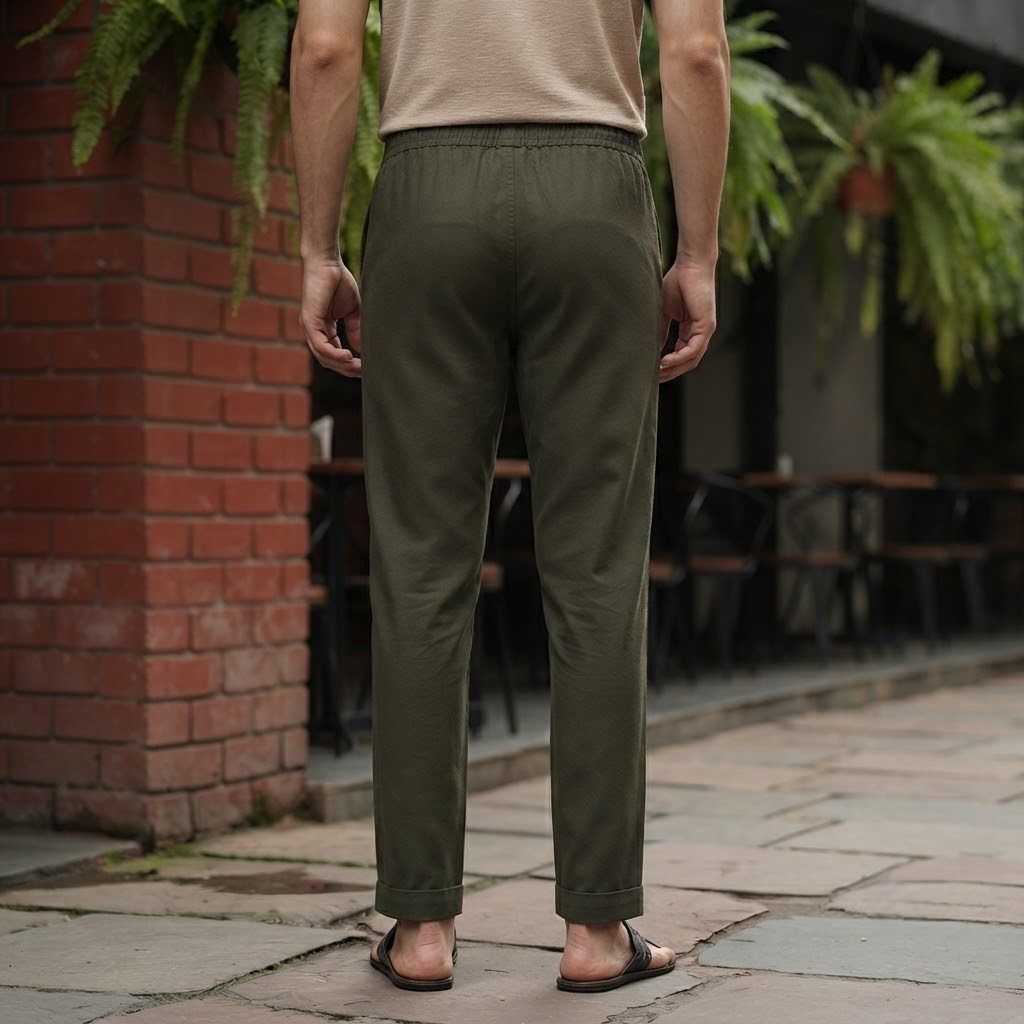 Olive Drab Linen Drawstring Pant — view 2