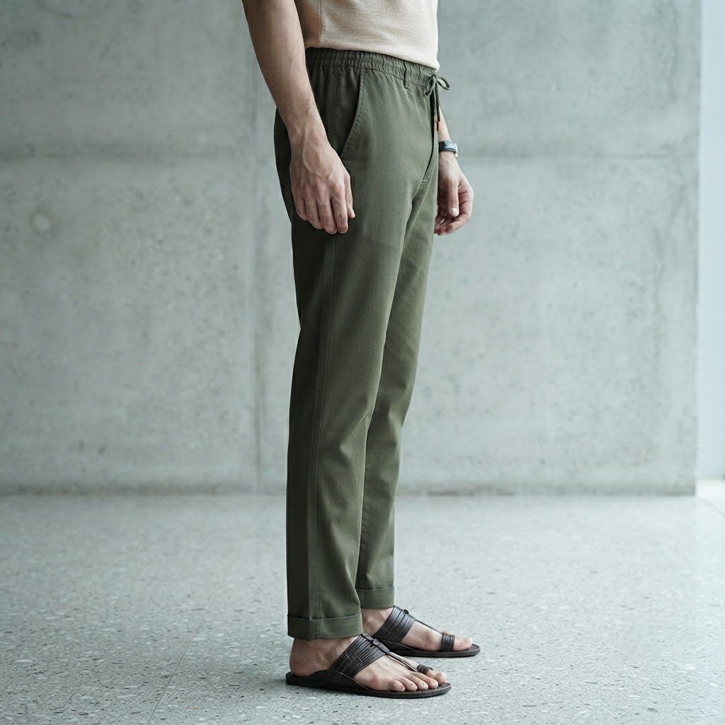 Olive Drab Linen Drawstring Pant — view 4