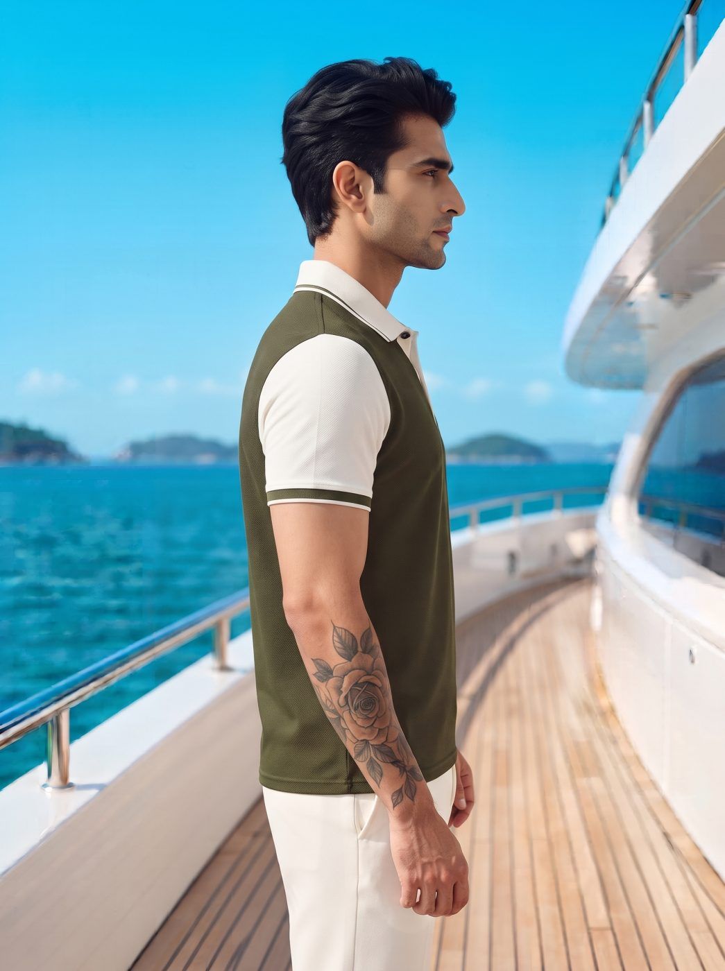 Olive Raglan Colorblock Polo — view 3