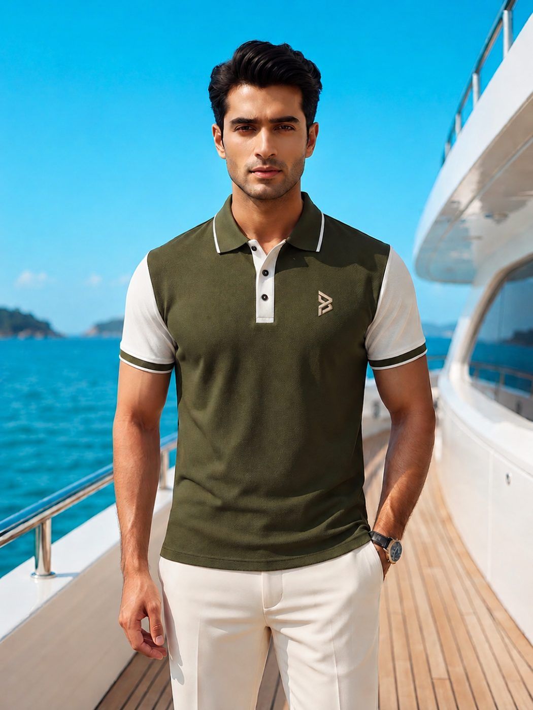 Olive Raglan Colorblock Polo — view 4