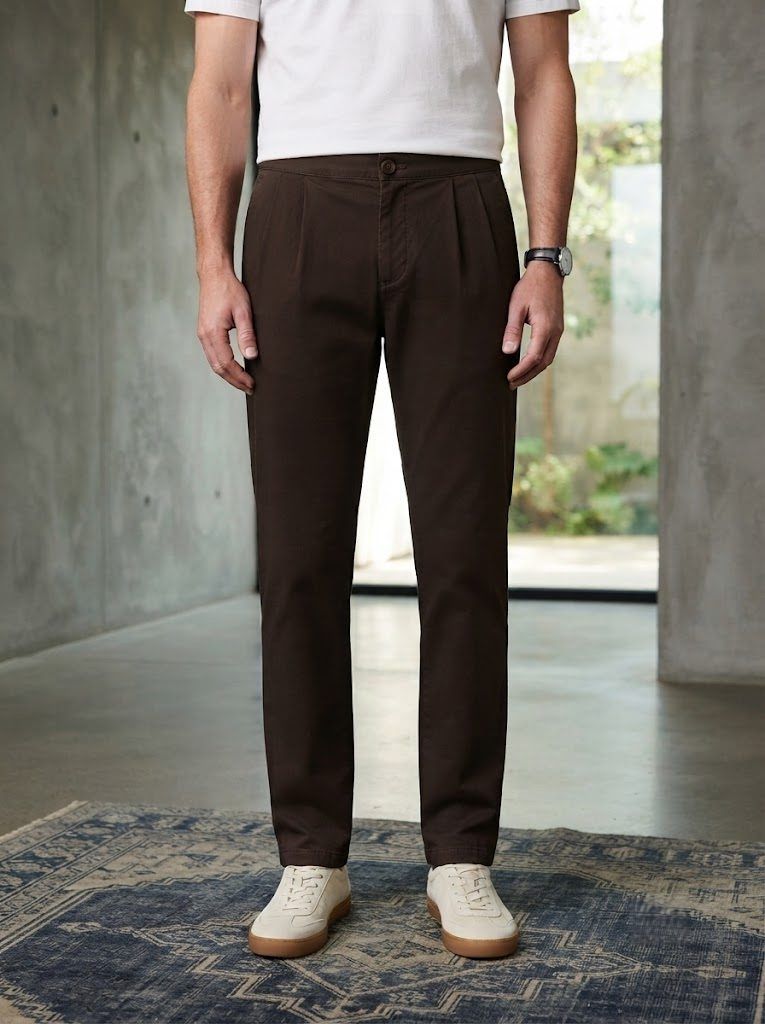Pleated Dark Brown Chino