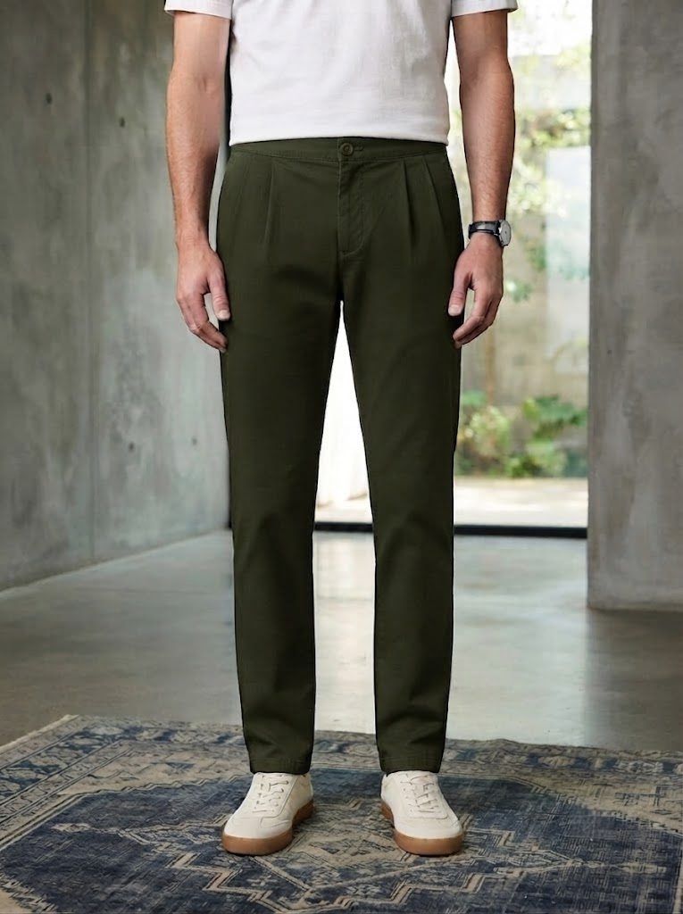 Pleated Deep Olive Chino